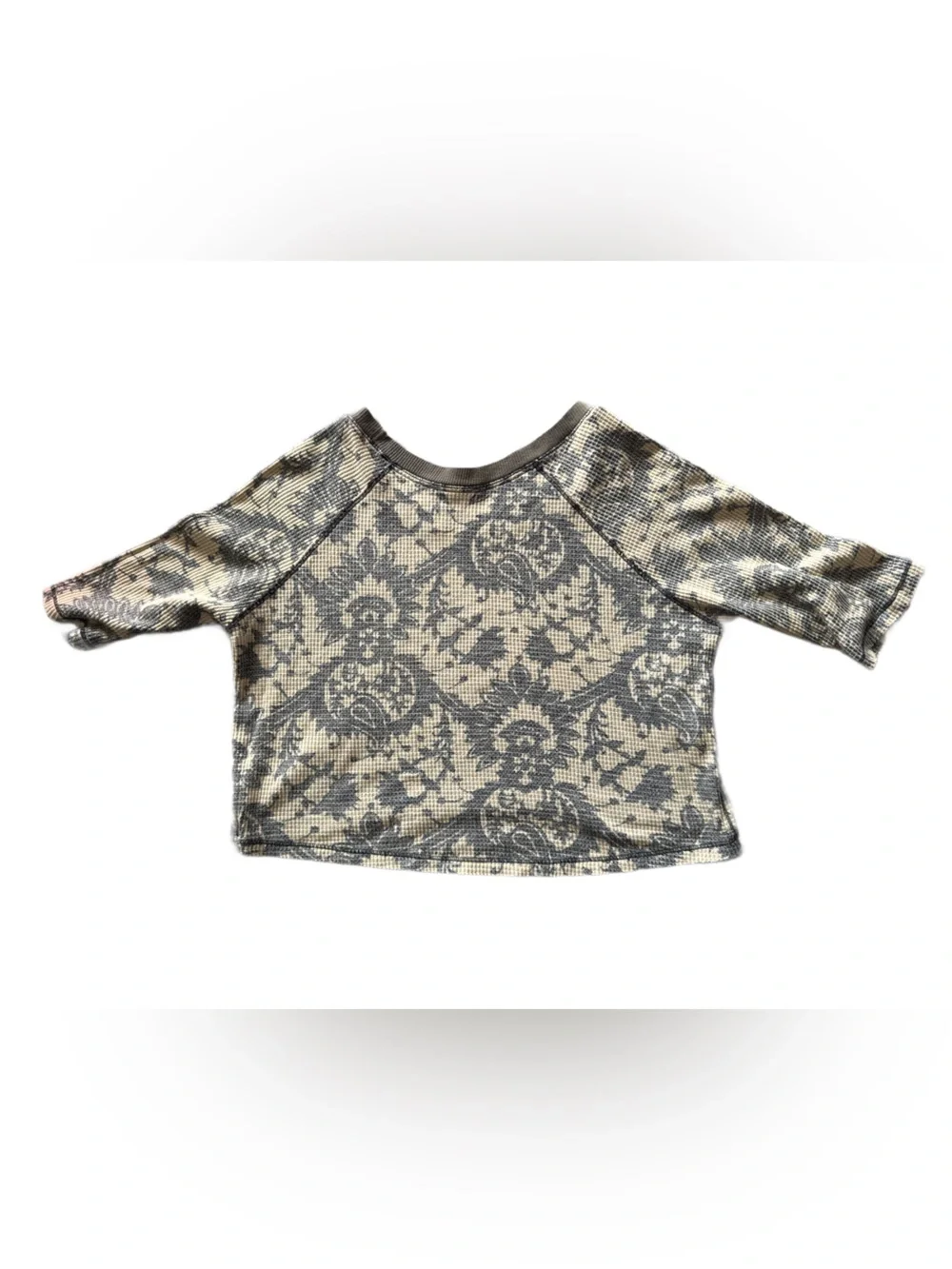 Free People Waffle Knit Cropped Paisley and Floral Print Top XS Oversized